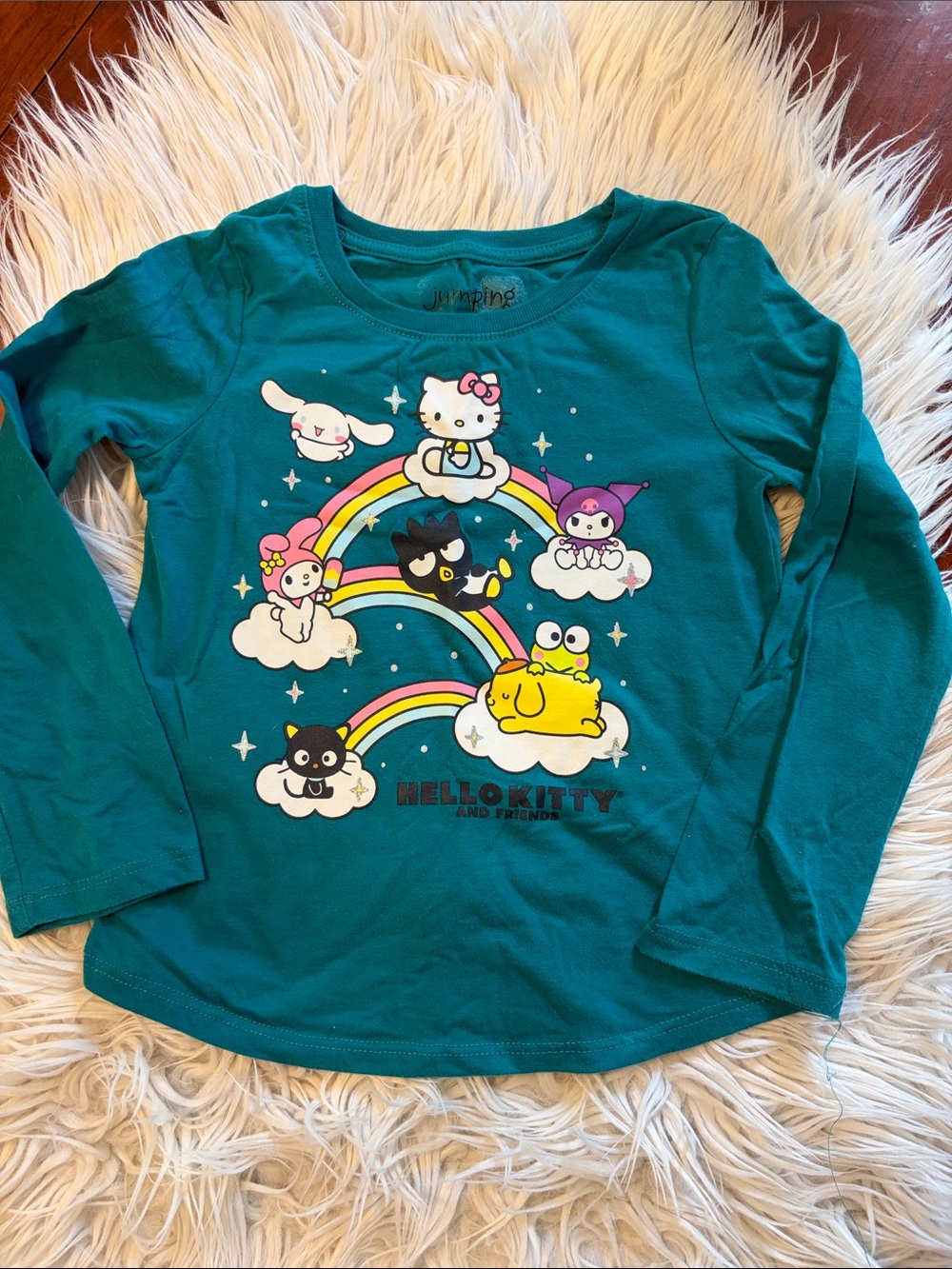 Hello Kitty Teal Long Sleeve Tee with Rainbow Friends Graphic